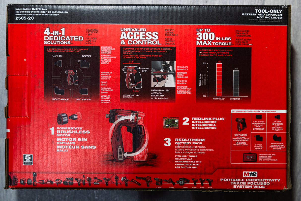 Milwaukee 2505-20 M12 12V Fuel 4-in-1 Installation Drill/Driver Cordless